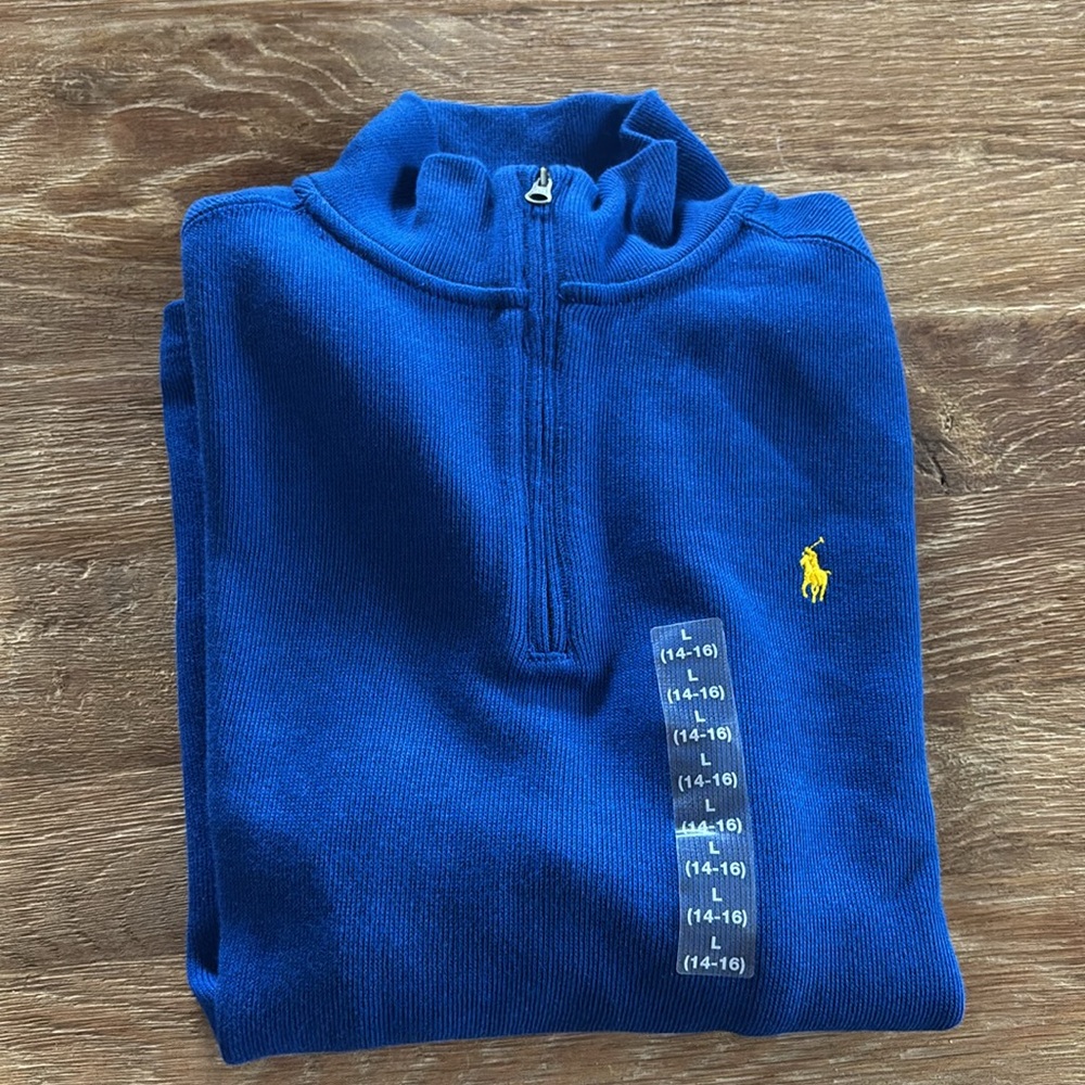 Polo Ralph Lauren 3/4 zipped up sweater - Royal blue NWT size L ( boys  14/16 )